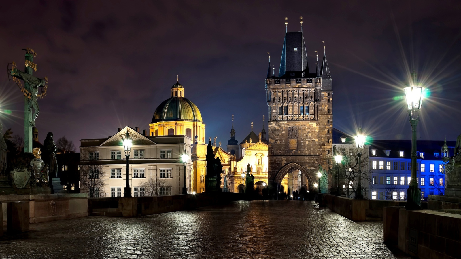 Обои Prague Charles Bridge At Night 1600x900