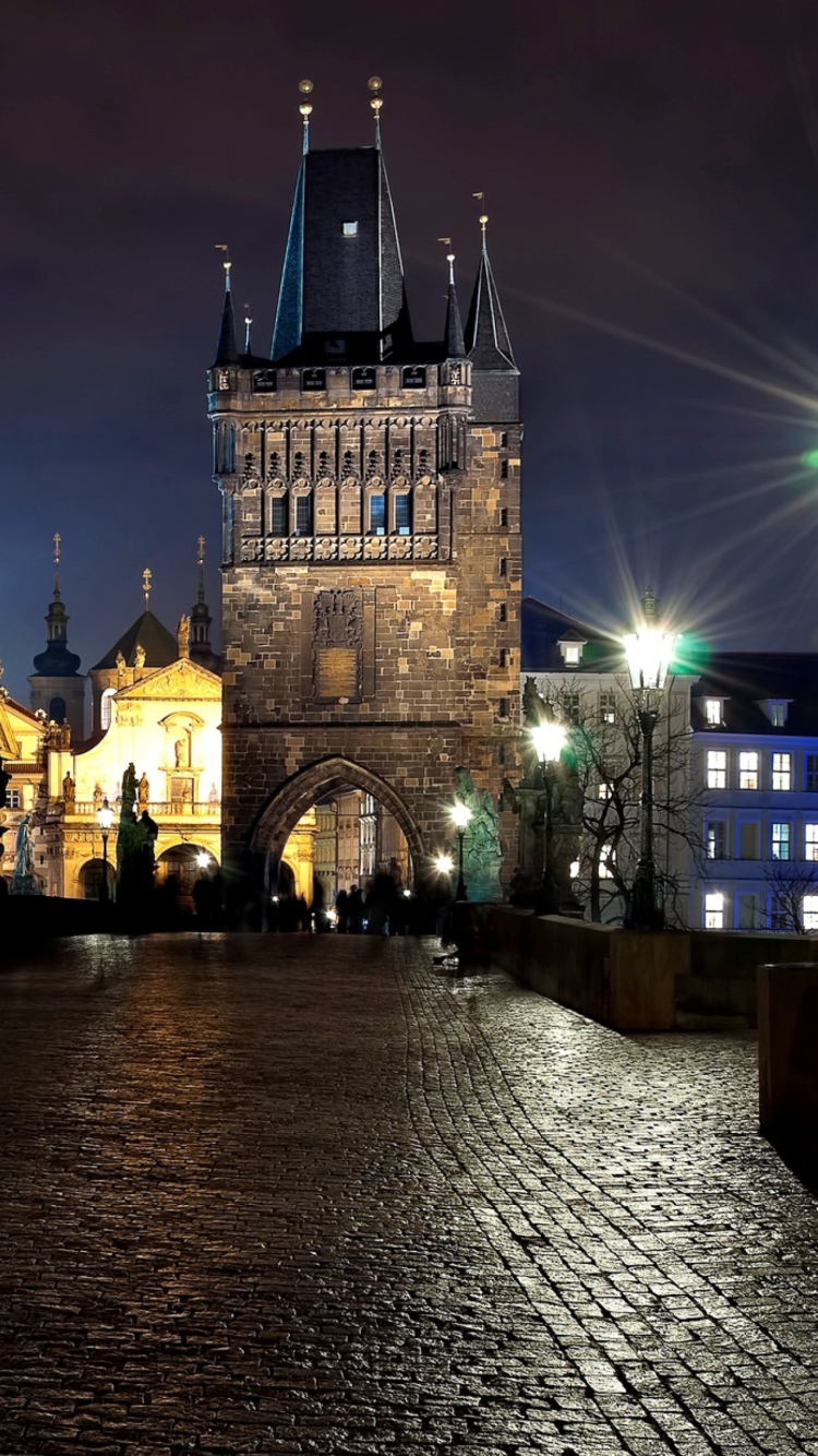 Screenshot №1 pro téma Prague Charles Bridge At Night 750x1334
