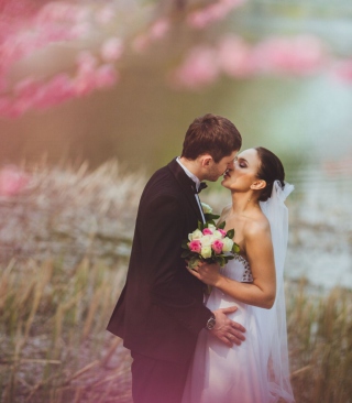 Bride And Groom First Kiss - Obrázkek zdarma pro 176x220