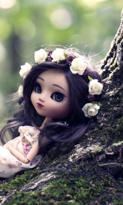 Beautiful Brunette Doll In Flower Wreath wallpaper 240x400