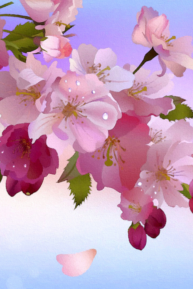 Painting apple tree in bloom wallpaper 640x960