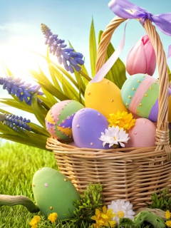 Basket With Easter Eggs wallpaper 240x320