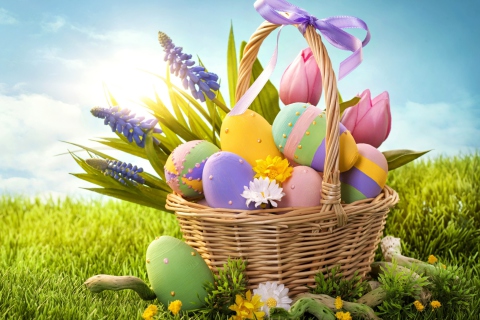 Fondo de pantalla Basket With Easter Eggs 480x320