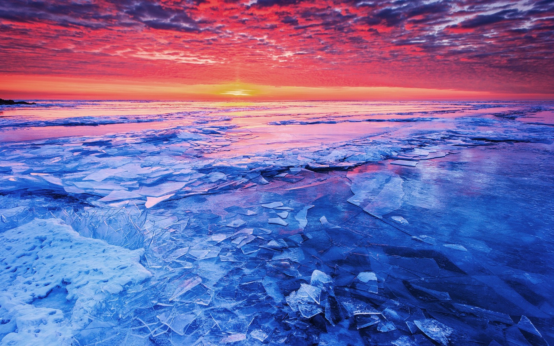 Fondo de pantalla Sunset And Shattered Ice 1920x1200