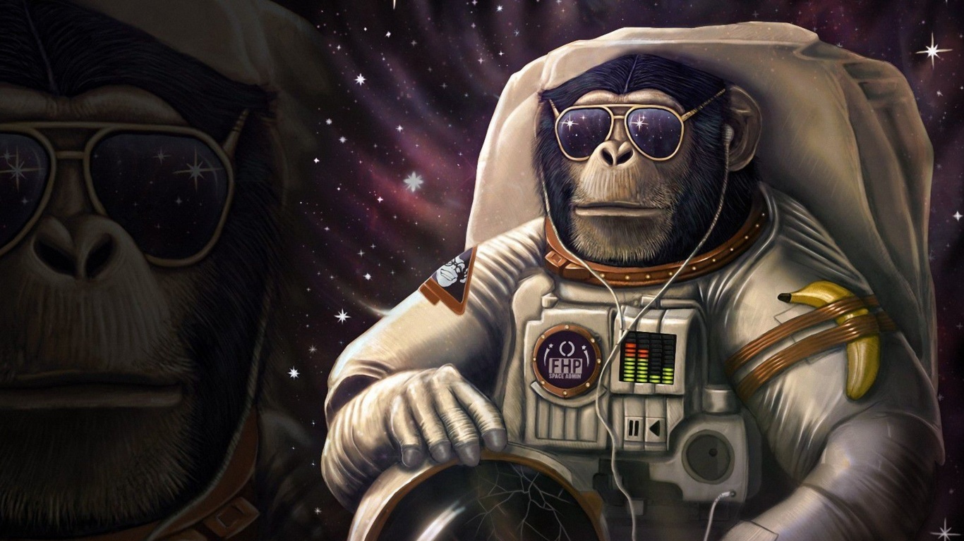 Fondo de pantalla Monkeys and apes in space 1366x768