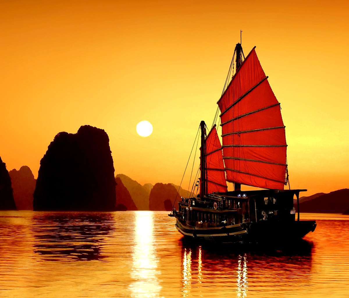 Screenshot №1 pro téma Halong Bay, Vietnama in Sunset 1200x1024