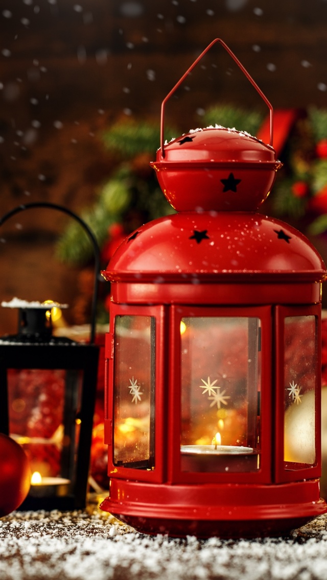 Christmas candles with holiday decor wallpaper 640x1136