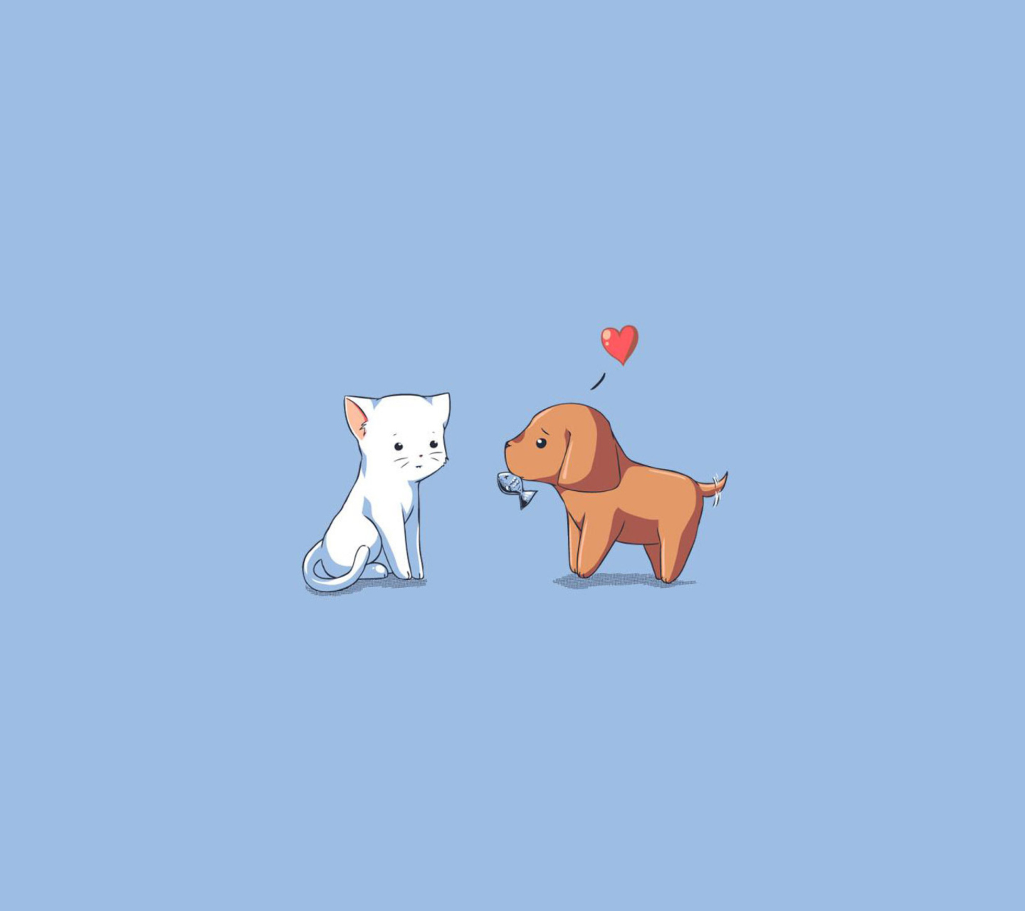 Das Dog And Cat On Blue Background Wallpaper 1440x1280