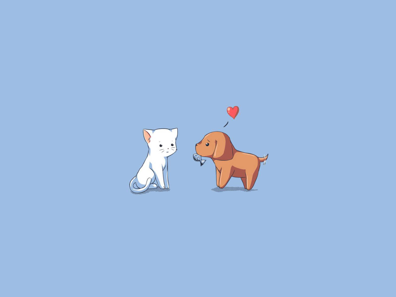 Обои Dog And Cat On Blue Background 1600x1200
