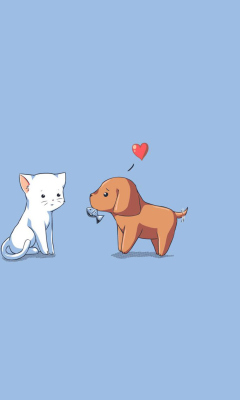 Das Dog And Cat On Blue Background Wallpaper 240x400