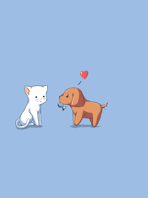 Dog And Cat On Blue Background wallpaper 480x640