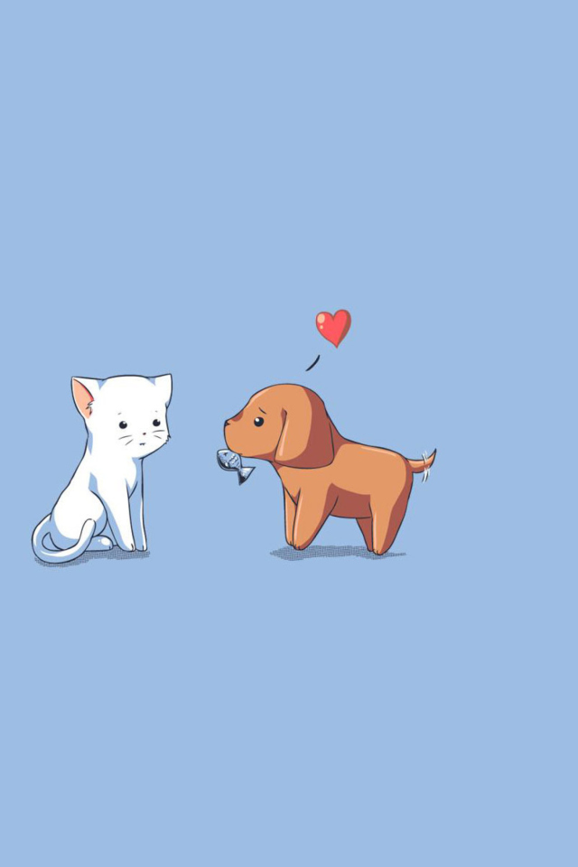 Das Dog And Cat On Blue Background Wallpaper 640x960