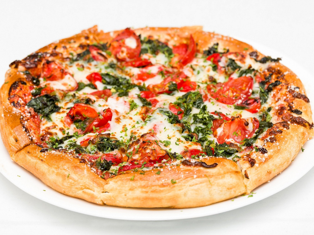 Fondo de pantalla Pizza with spinach 1024x768