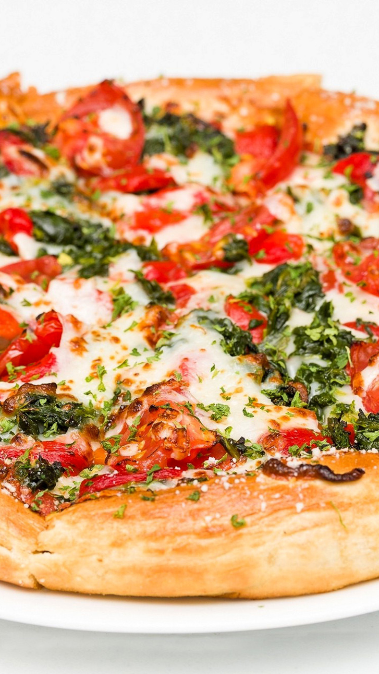 Pizza with spinach wallpaper 750x1334