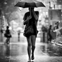 Das Girl Under Umbrella In Rain Wallpaper 128x128