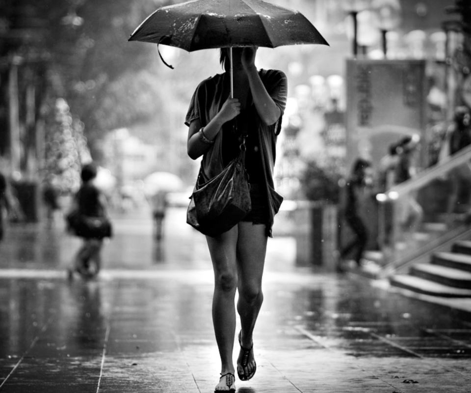 Girl Under Umbrella In Rain wallpaper 960x800
