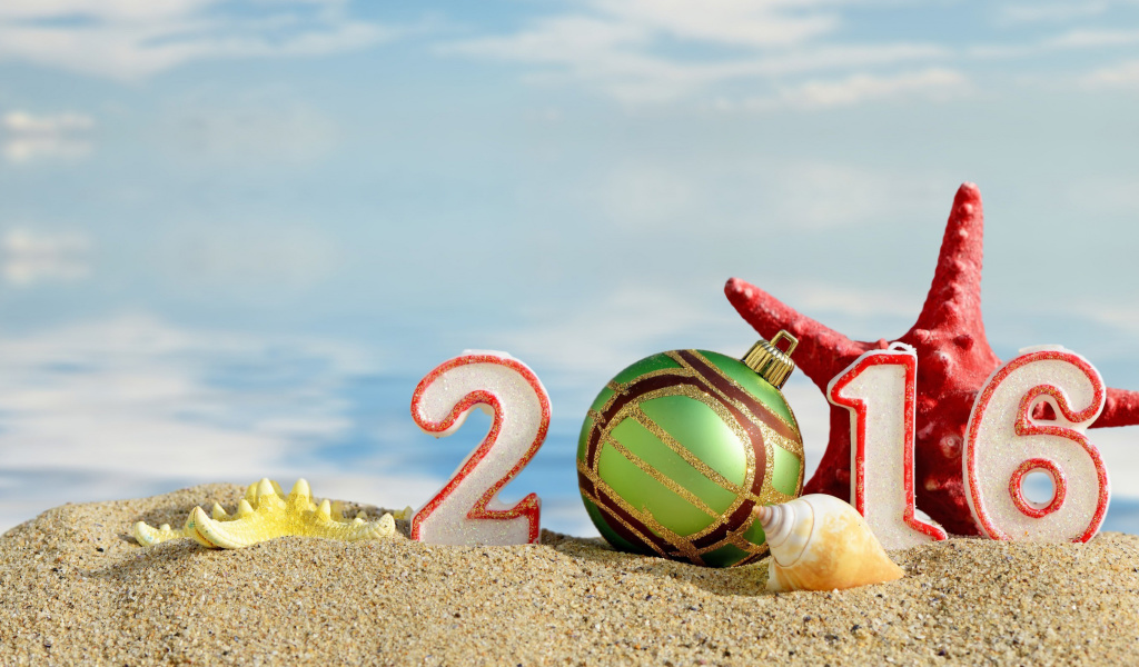 Sfondi New Year 2016 Beach Theme 1024x600