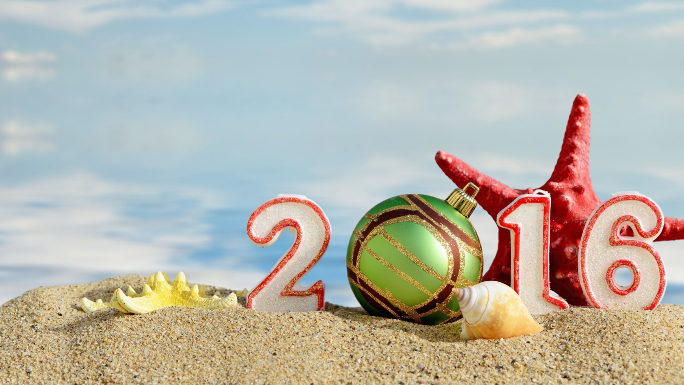 New Year 2016 Beach Theme screenshot #1 1366x768