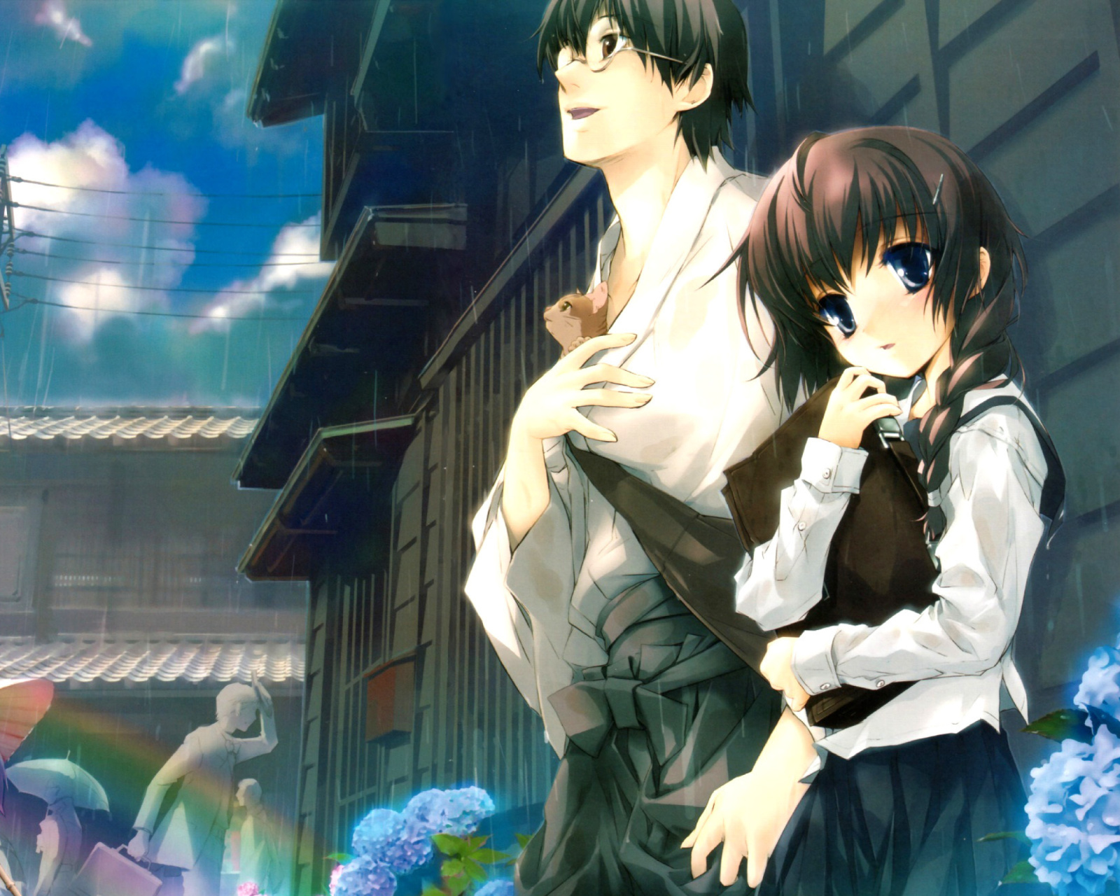 Anime Girl and Guy with kitten screenshot #1 1600x1280