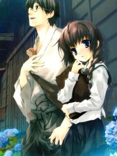 Anime Girl and Guy with kitten wallpaper 240x320