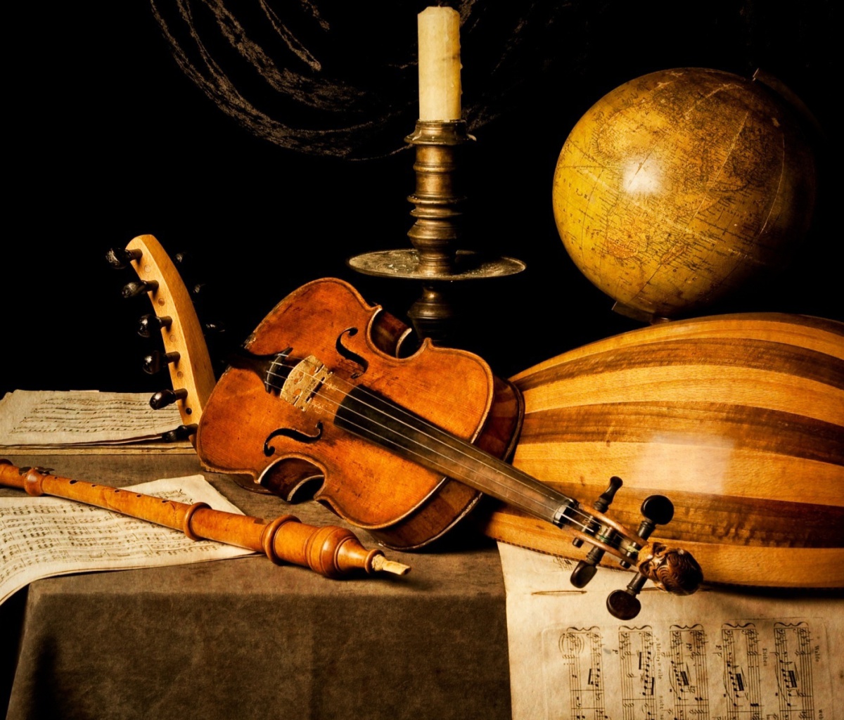 Still life with violin and flute wallpaper 1200x1024