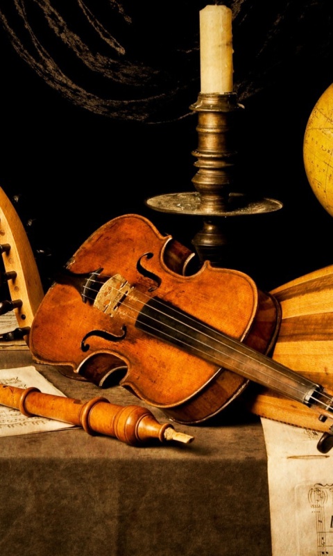 Screenshot №1 pro téma Still life with violin and flute 480x800