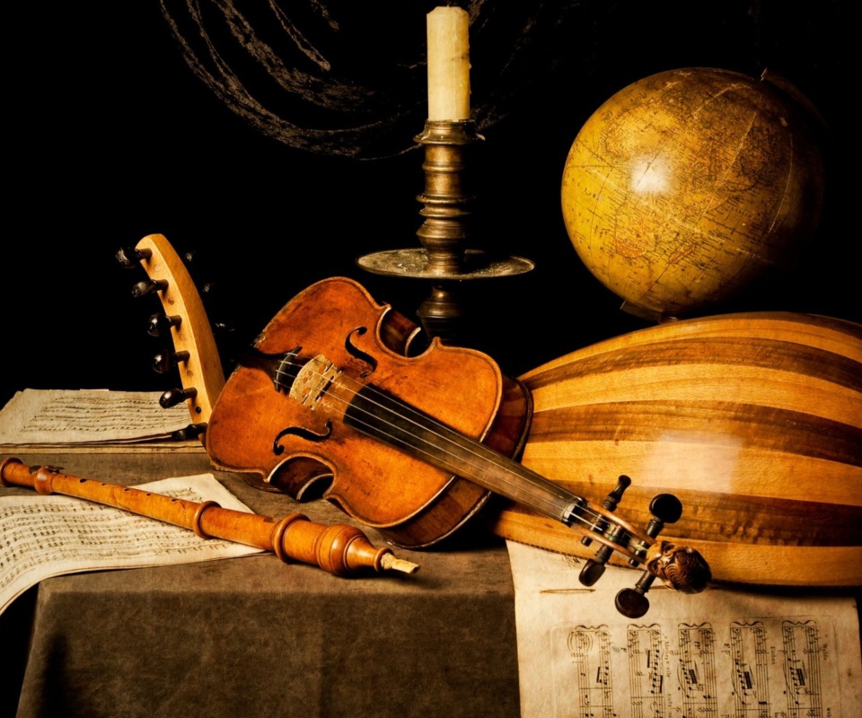 Обои Still life with violin and flute 960x800