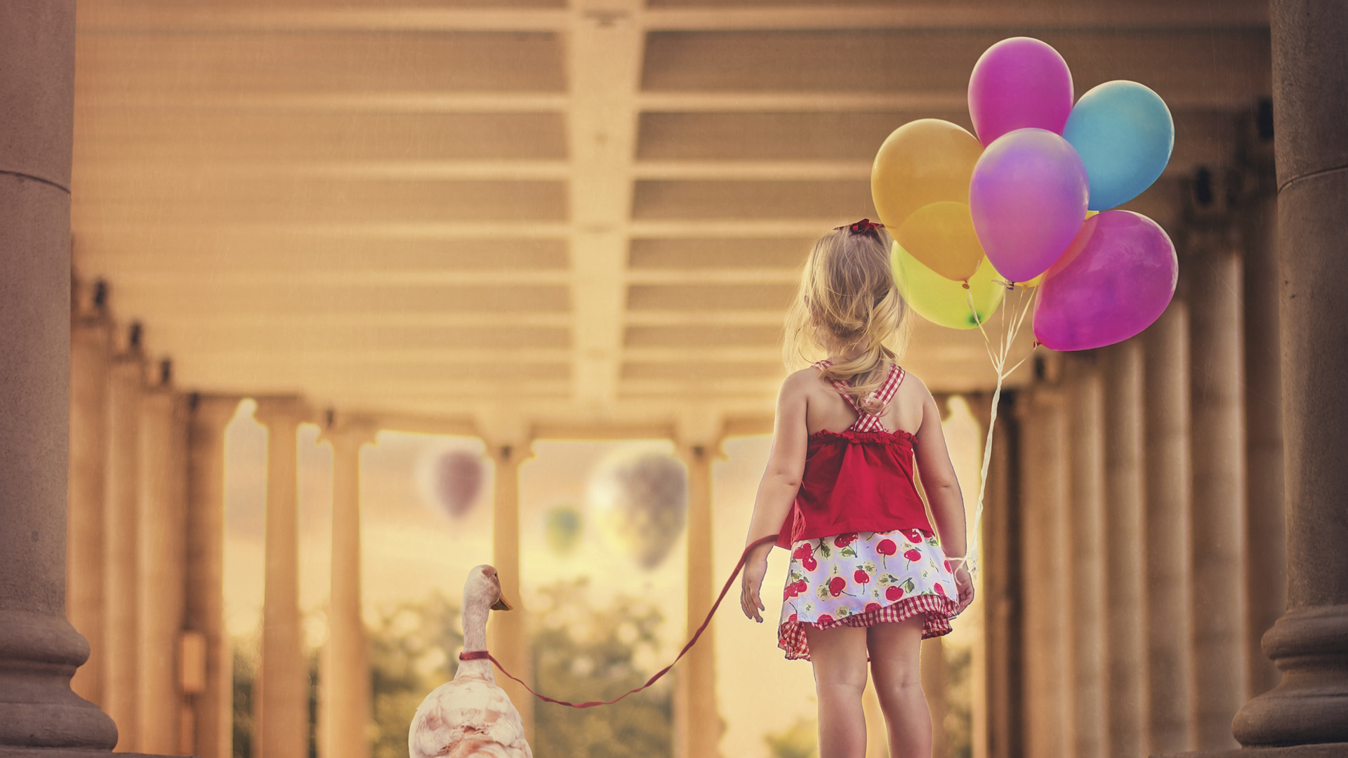 Screenshot №1 pro téma Little Girl With Colorful Balloons 1920x1080
