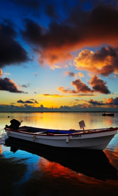 Boat In Sea At Sunset wallpaper 240x400