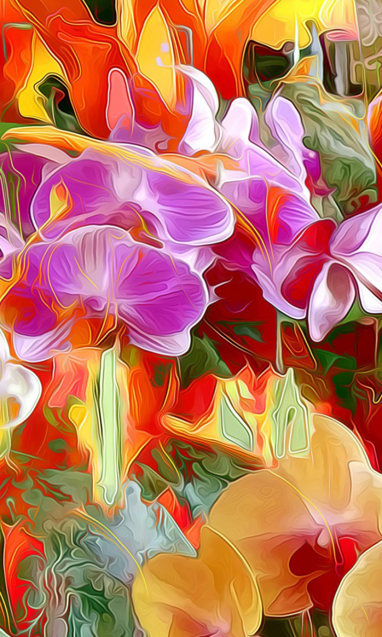 Screenshot №1 pro téma Beautiful flower drawn by oil color on canvas 768x1280