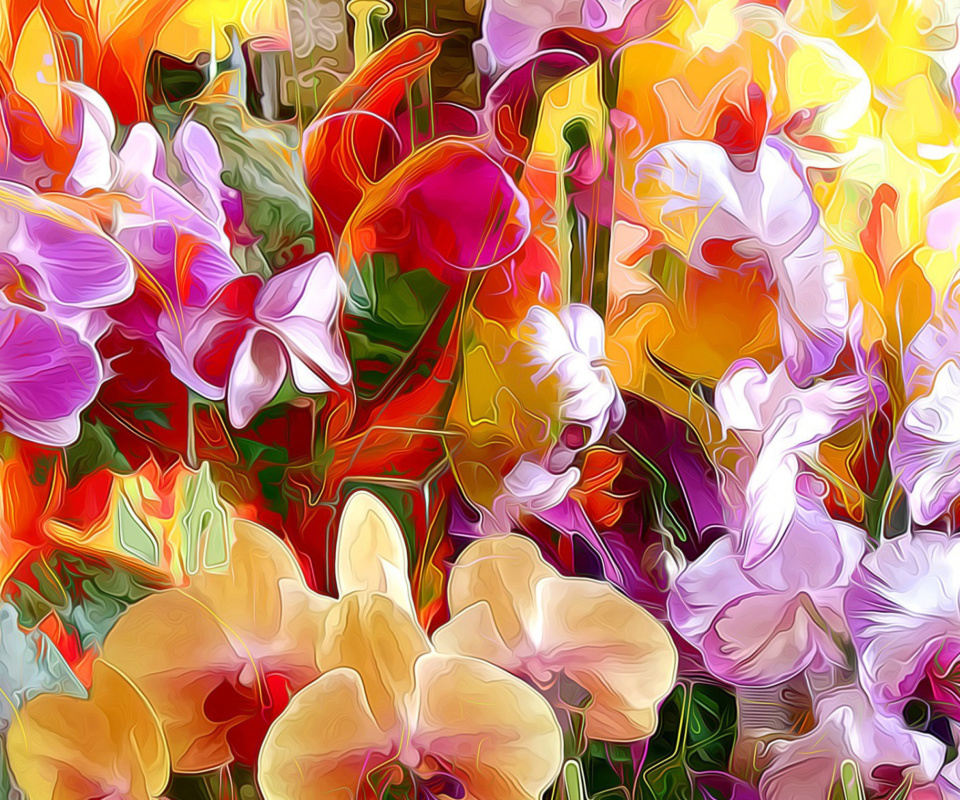 Beautiful flower drawn by oil color on canvas wallpaper 960x800