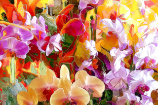 Beautiful flower drawn by oil color on canvas sfondi gratuiti per cellulari Android, iPhone, iPad e desktop