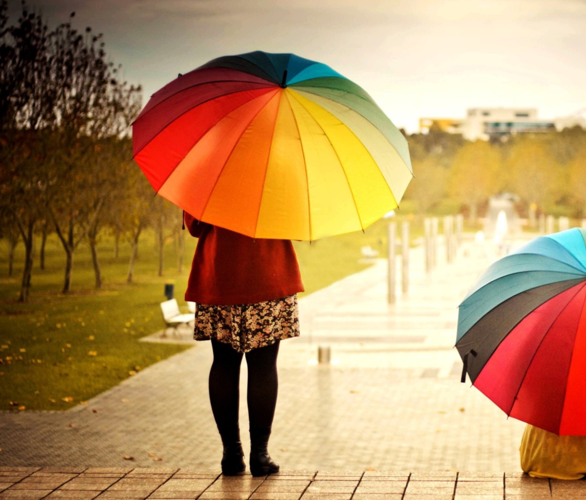 Обои Girl With Rainbow Umbrella 1200x1024