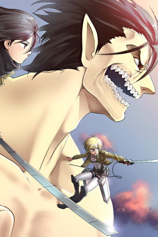 Sfondi Shingeki no Kyojin, Attack on Titan with Mikasa Ackerman 320x480