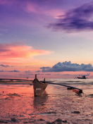 Pink Sunset And Boat At Beach In Philippines wallpaper 132x176