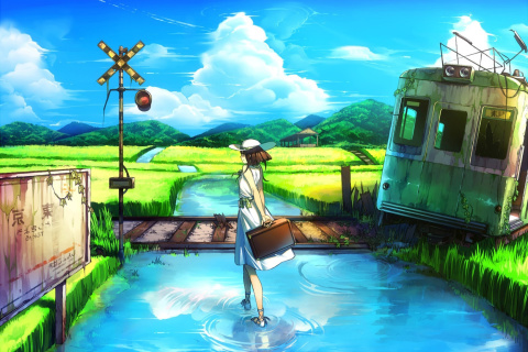 Обои Anime Landscape in Broken City 480x320