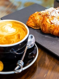 Croissant and cappuccino wallpaper 240x320