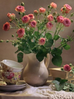 Still life of vintage books and roses screenshot #1 240x320