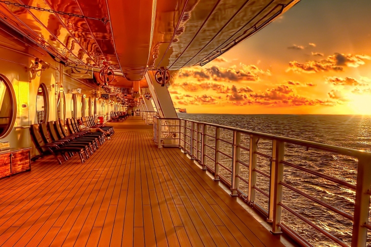 Sunset on posh cruise ship wallpaper