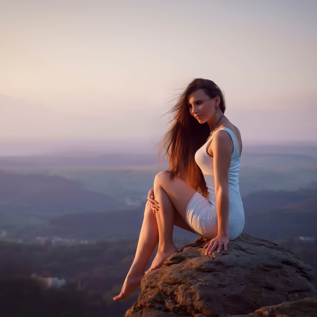 Girl with long Legs in White Dress wallpaper 1024x1024