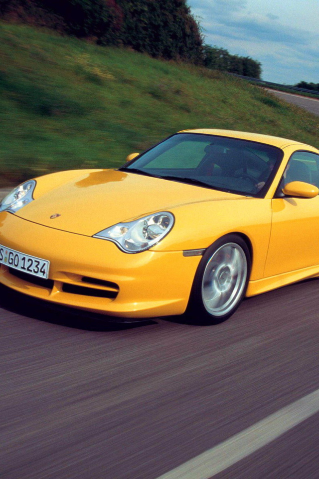 Обои Yellow Porsche 640x960