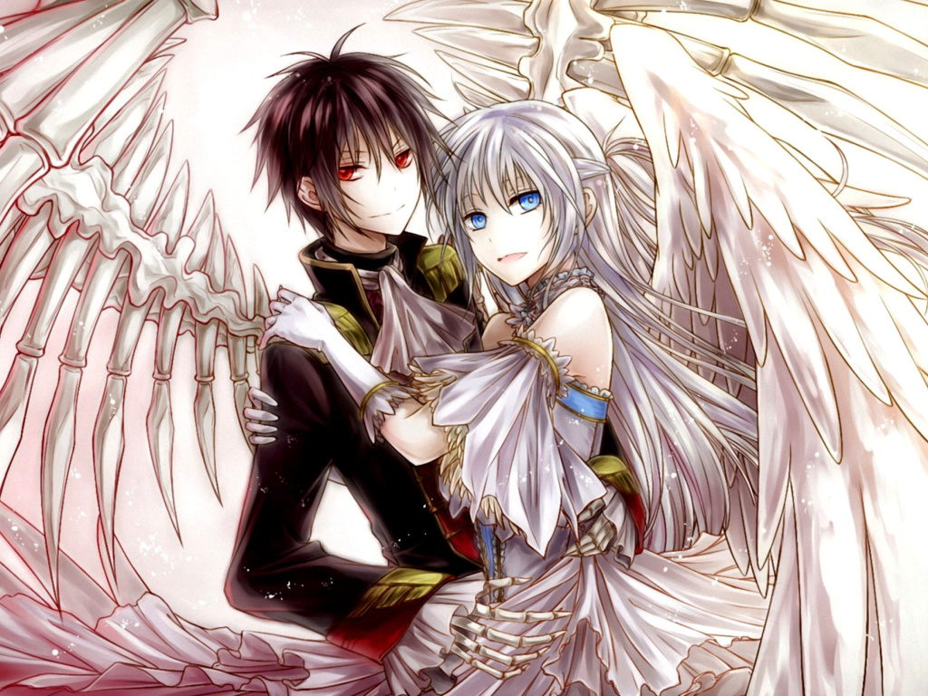 Das Anime Angel And Demon Love Wallpaper 1024x768