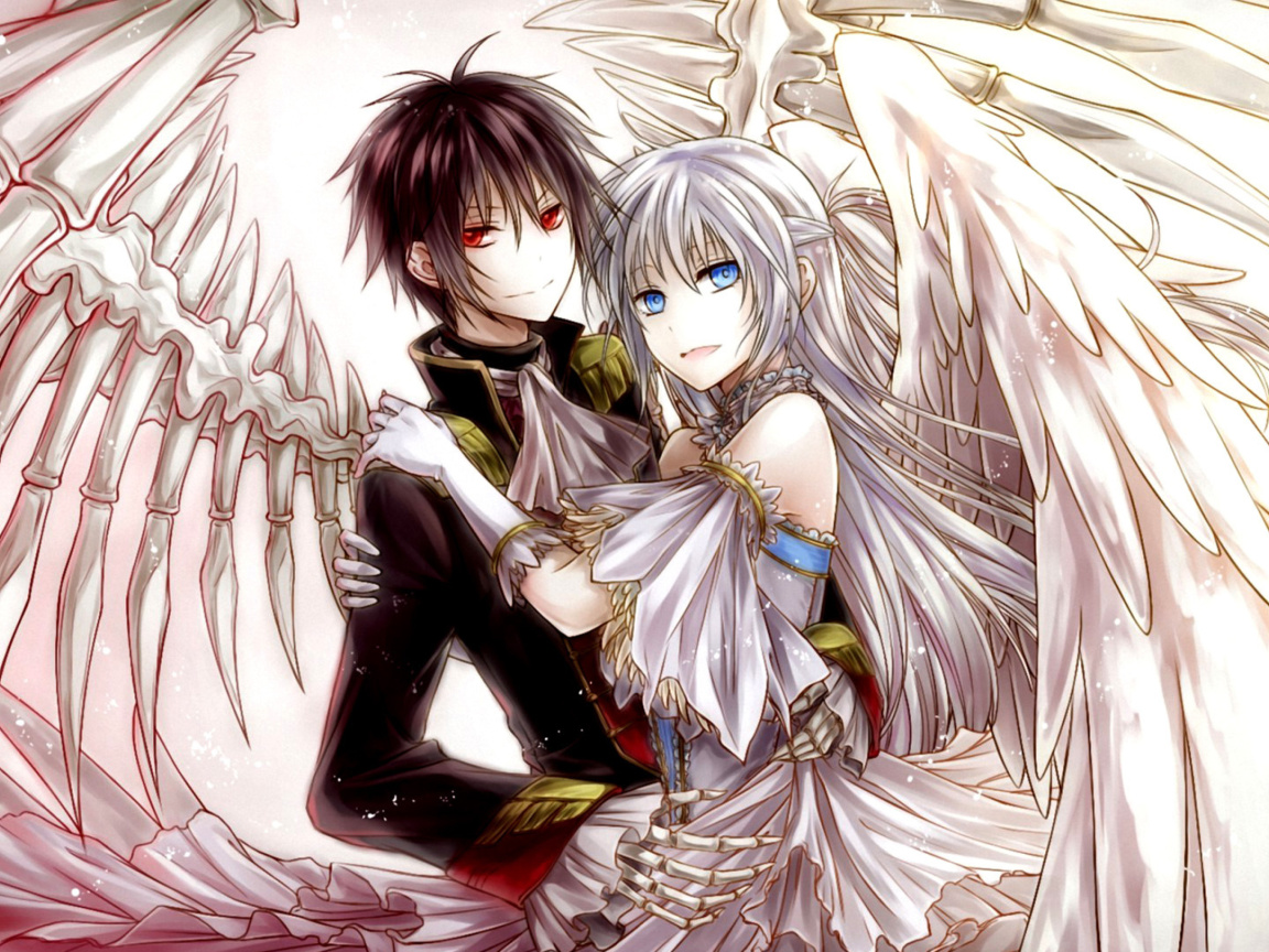 Das Anime Angel And Demon Love Wallpaper 1152x864