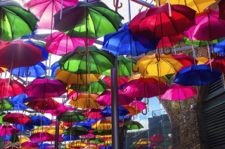 Umbrellas Street Background for Android, iPhone and iPad