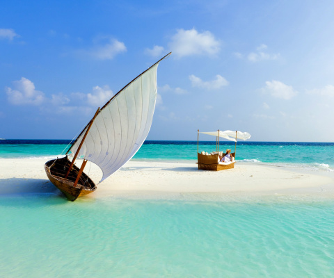 Beautiful beach leisure on Maldives wallpaper 480x400