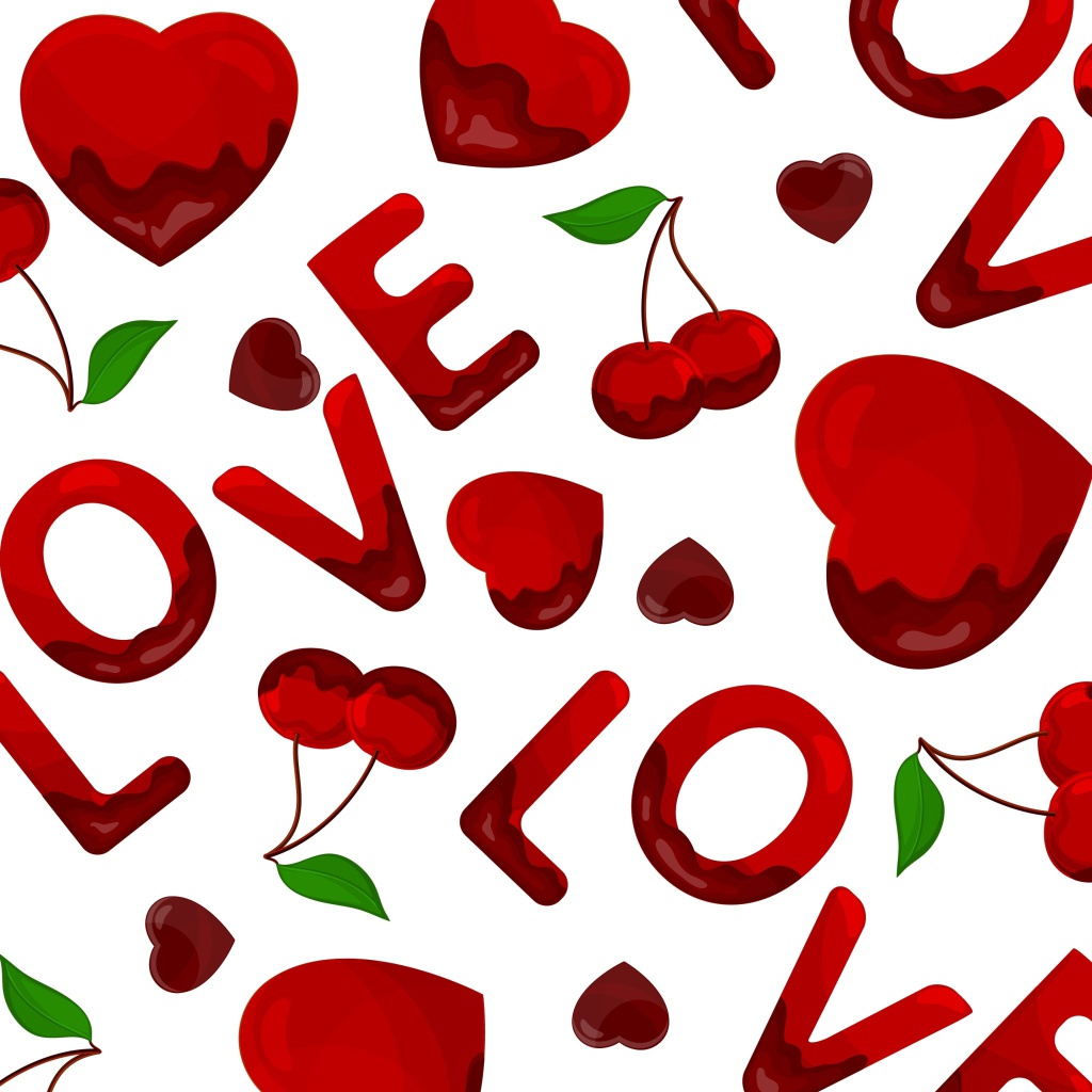 Обои Love Cherries and Hearts 1024x1024
