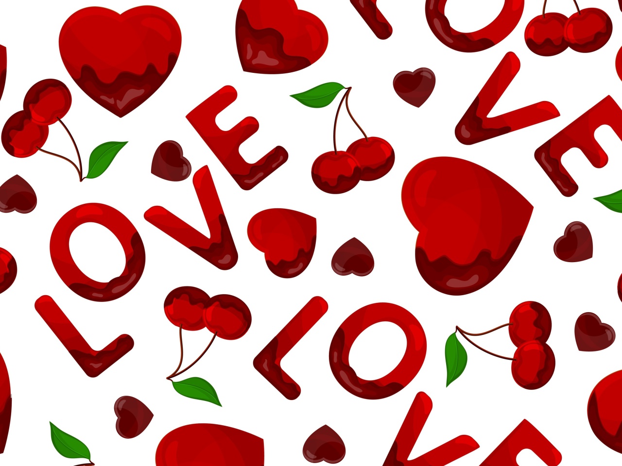 Обои Love Cherries and Hearts 1280x960