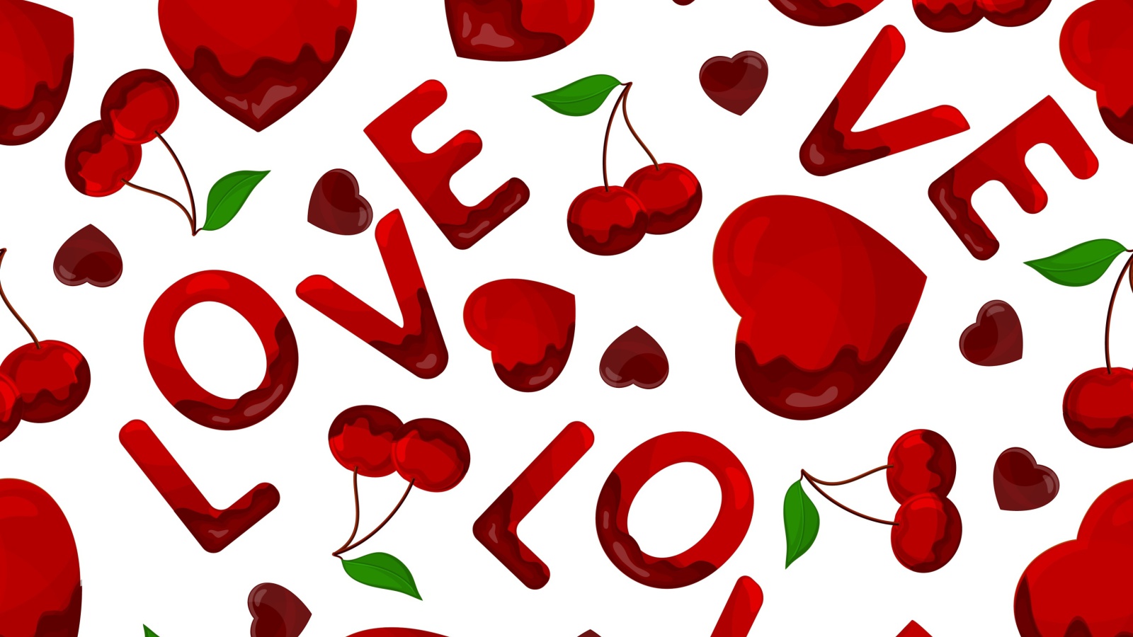 Обои Love Cherries and Hearts 1600x900