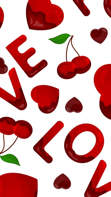 Обои Love Cherries and Hearts 360x640