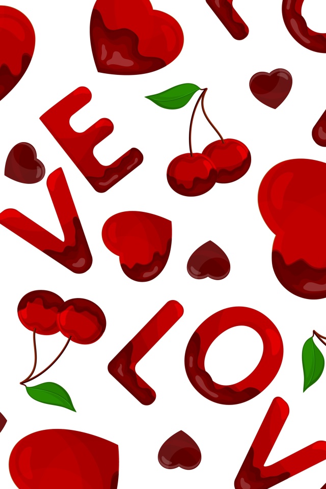 Das Love Cherries and Hearts Wallpaper 640x960